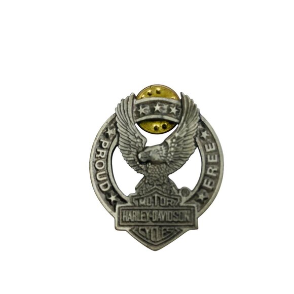 Harley-Davidson Eagle Bar & Shield Design Proud Free Metal Pin For Jacket or Hat - Picture 1 of 2
